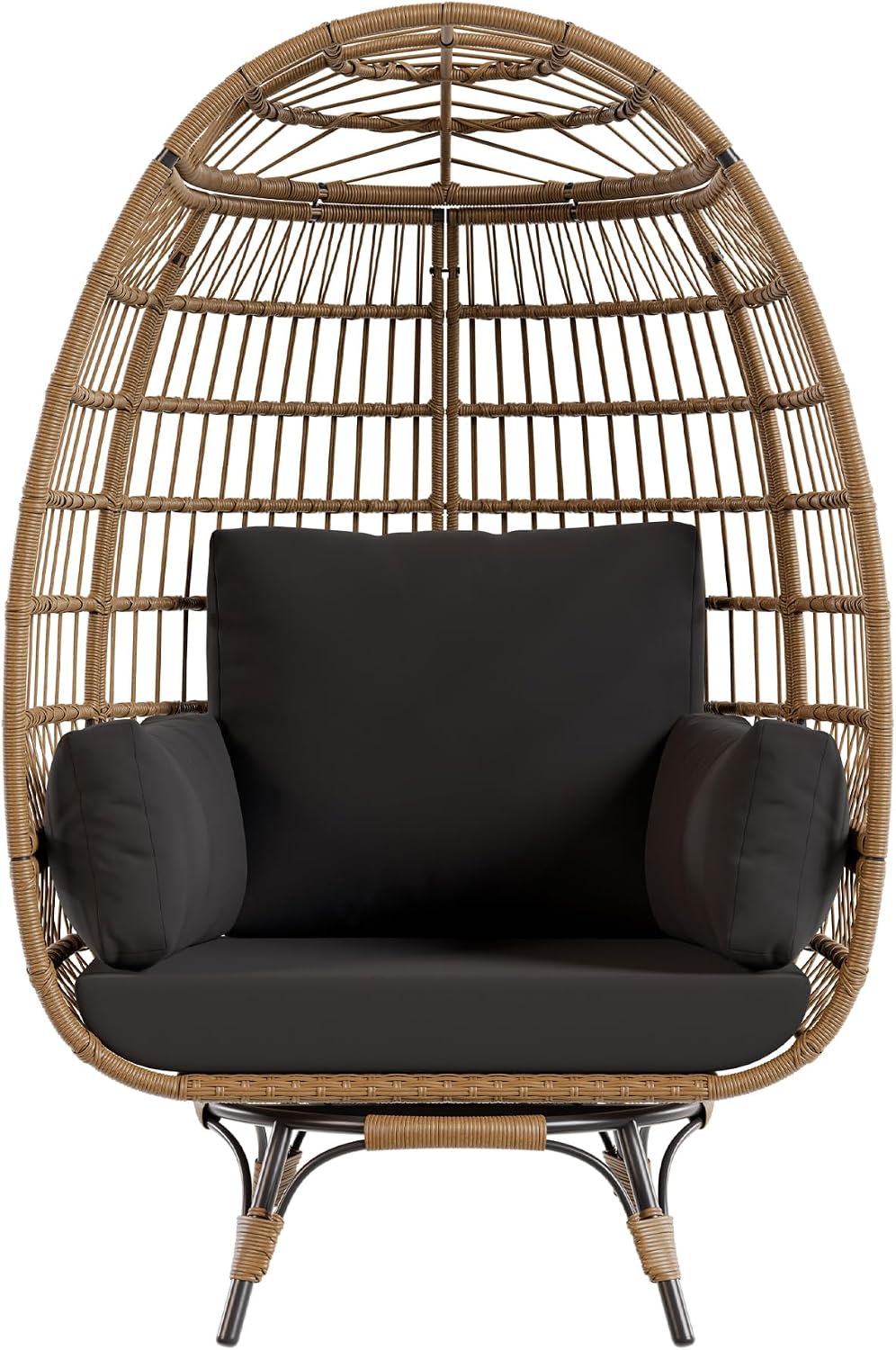 GarveeHome 360° Drehbarer Rattan Lounge-Stühle, 160 kg, verstellbar, für den Garten und die Terrasse, aus Stahl und Polyrattan, Braun/Schwarz