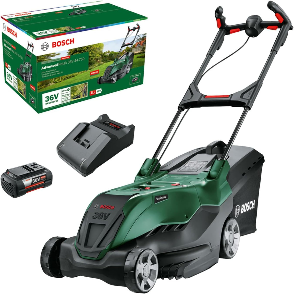 Bosch Rasenmäher, 36 V, 4.0 Ah, 44 cm, bürstenlos, Grün/Schwarz