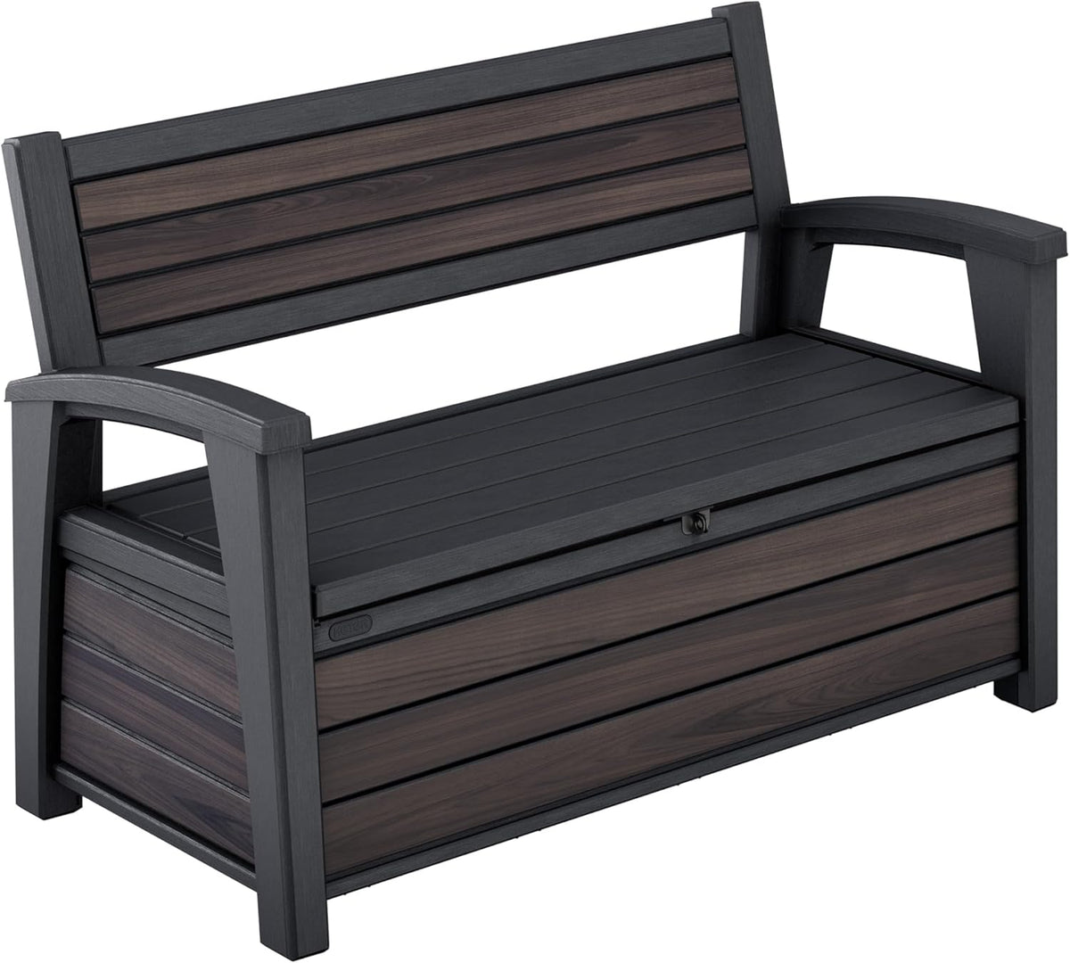 Keter Bänke, 130 × 60 × 85 cm, mit Stauraum, für den Garten, Schwarz/Braun