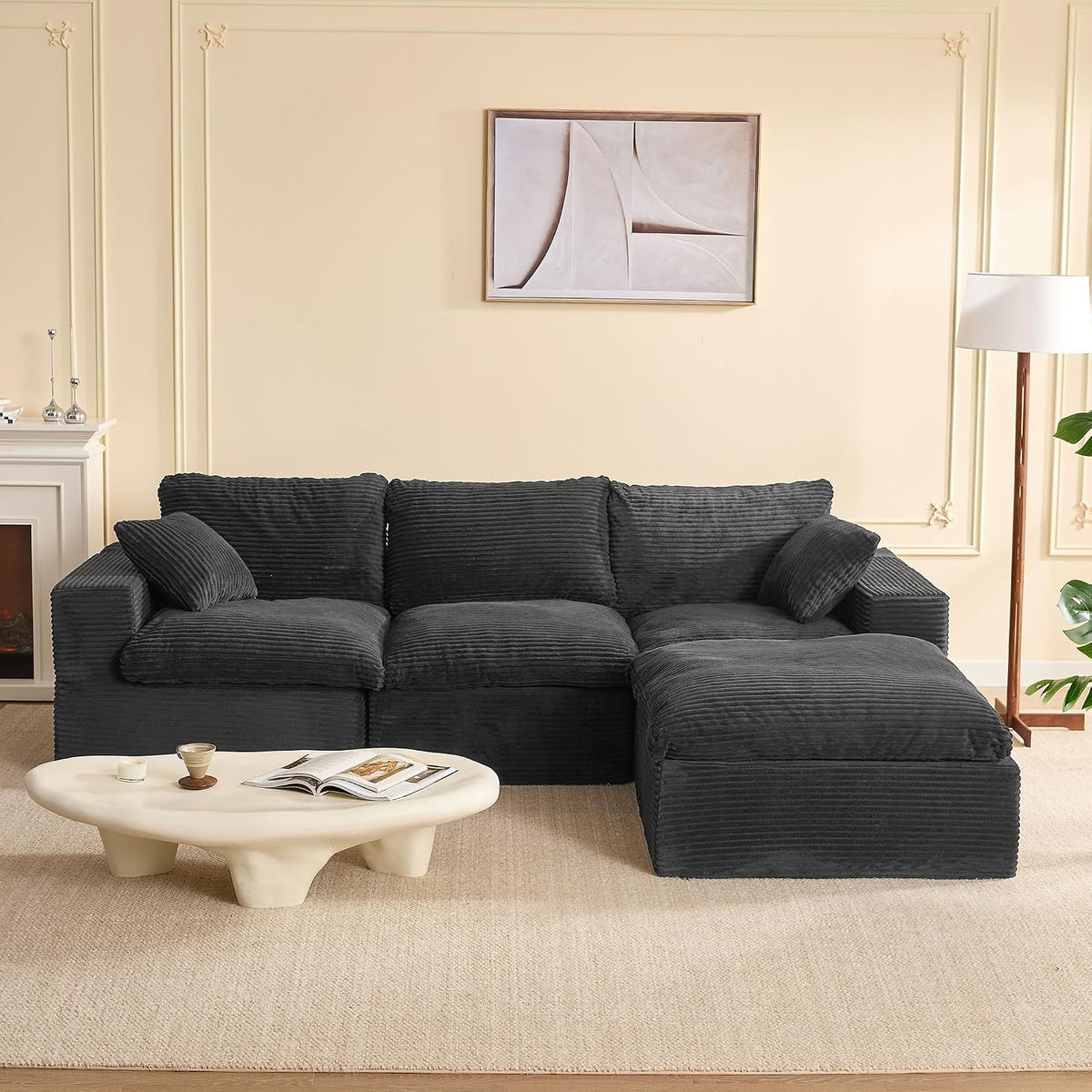 Sofa, 268 cm, für das Wohnzimmer, aus Stoff, Grau, Litbird