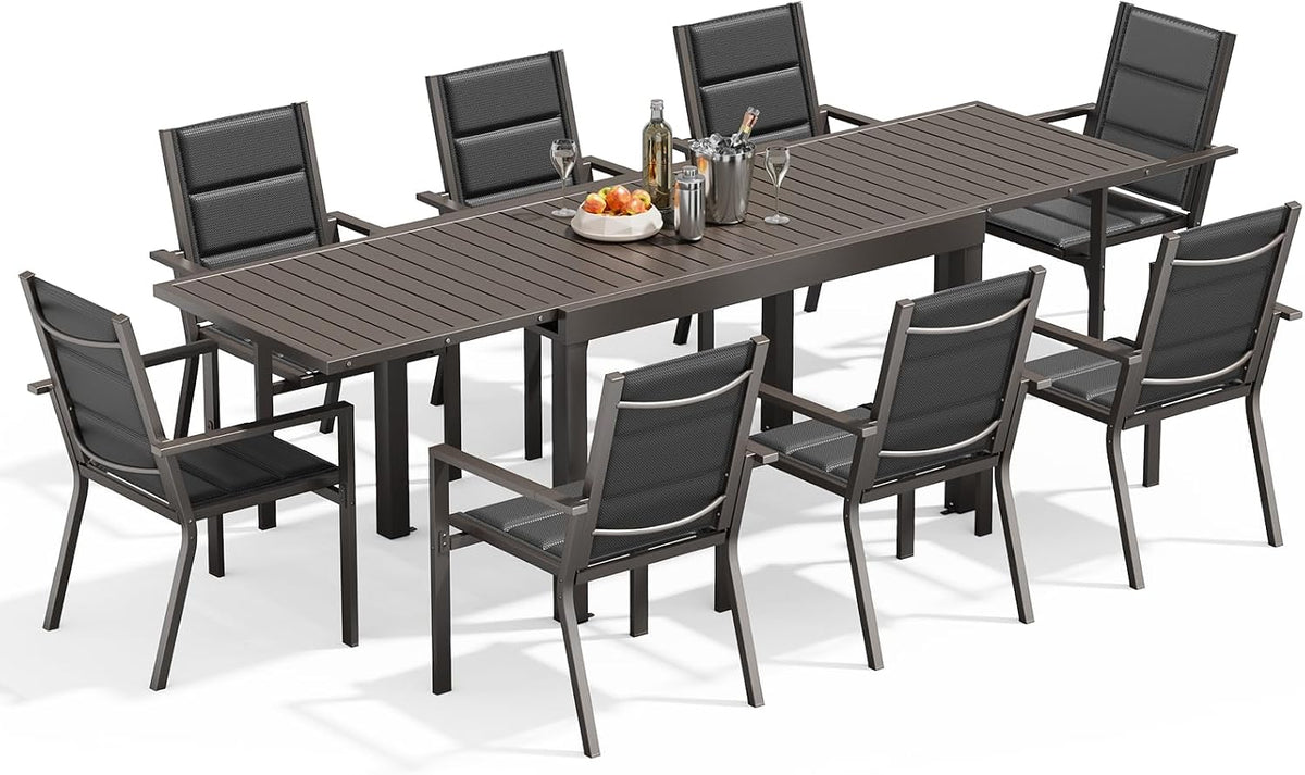 Gartenmöbel-Set, 260 cm, mit USB, für den Garten und den Balkon, aus Aluminium, Braun/Schwarz, Devoko
