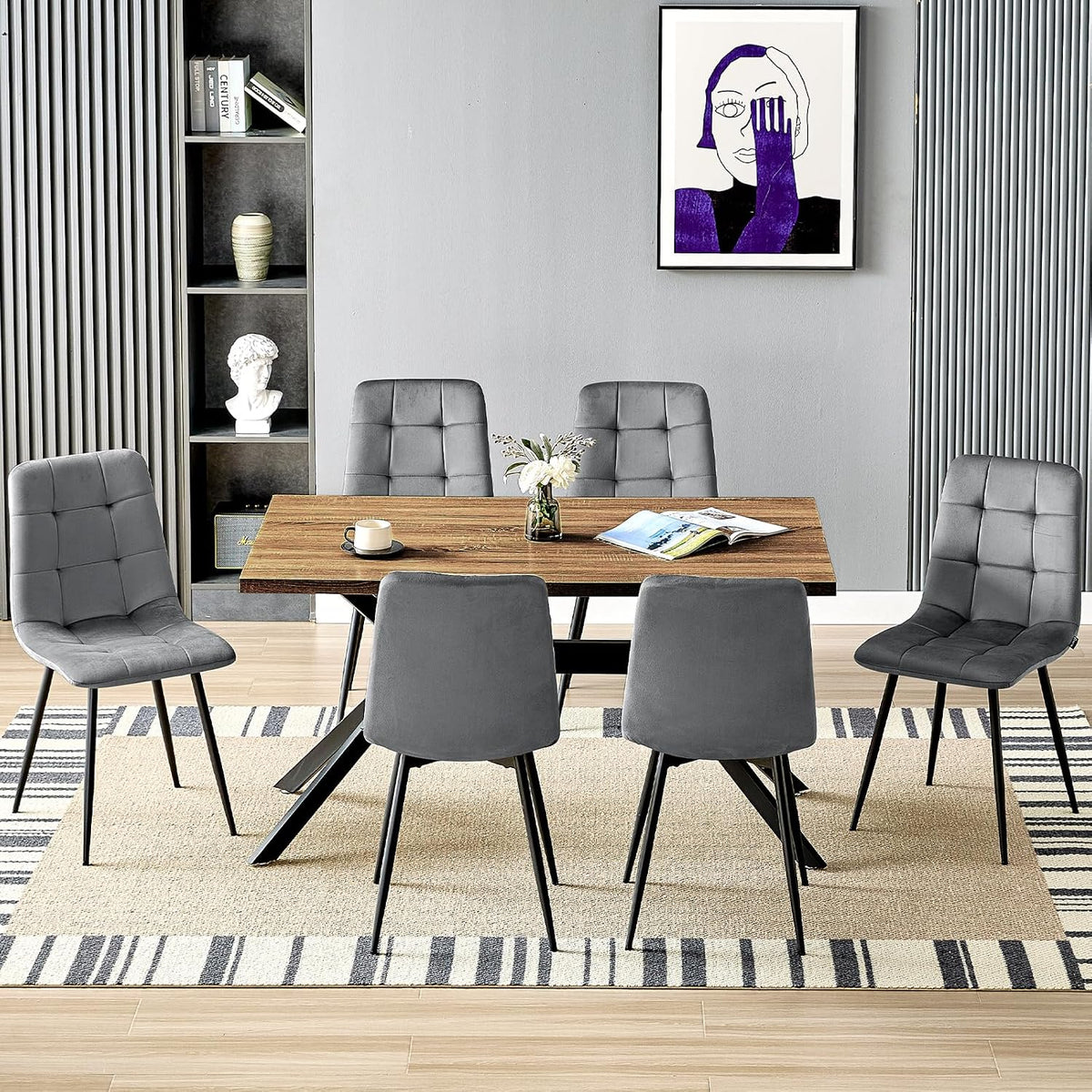 Essgruppe, 140 × 80 × 76 cm, verstellbar, für das Wohnzimmer und die Küche, aus Metall, Dunkelgrau/Schwarz, LEWE