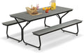 Picknicktisch, 183 cm, mit Sonnenschirmöffnung, wasserdicht, verstellbar, für den Garten und Camping, Grau/Schwarz, GOPLUS