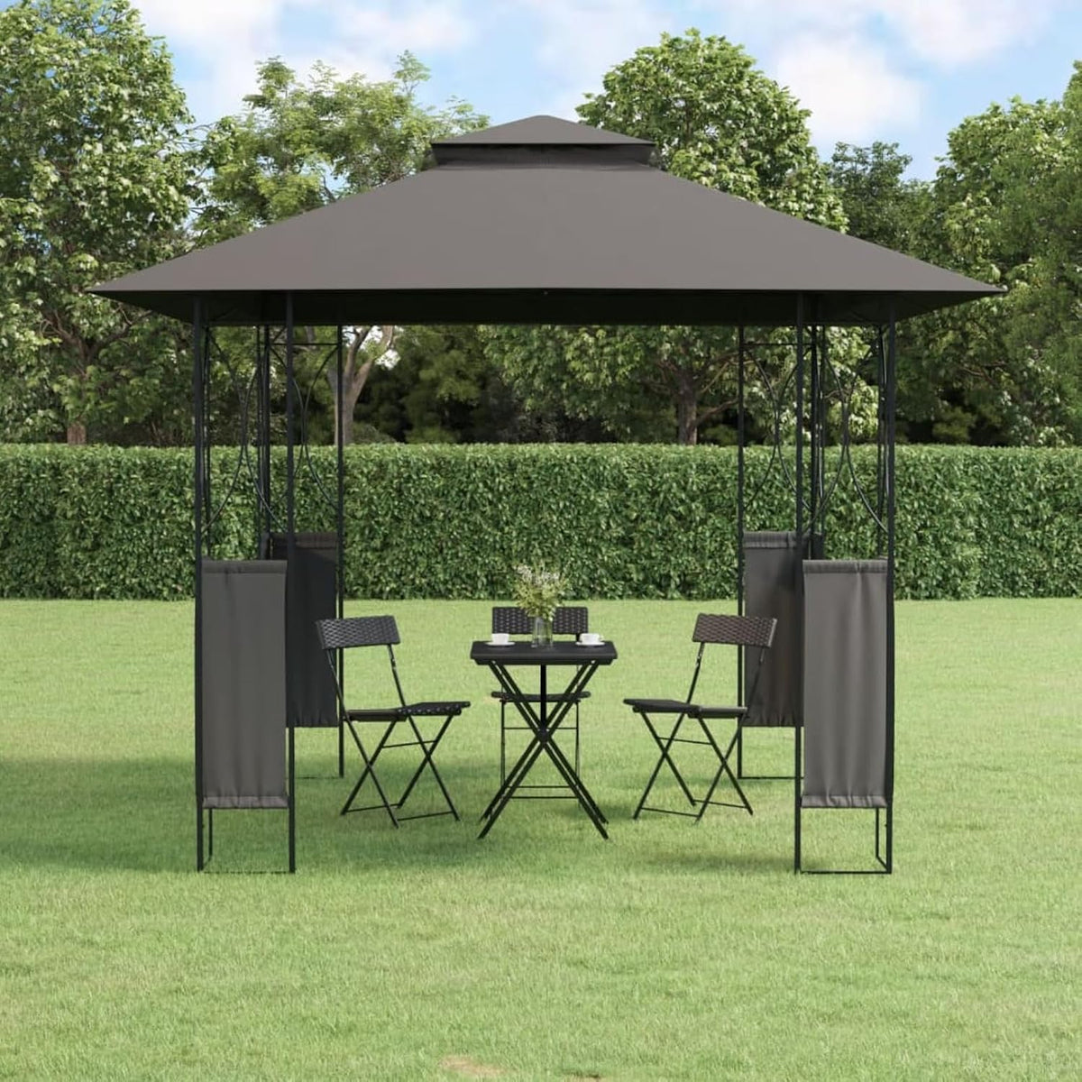 Pergola, 3 × 3 m, mit Doppeldach, wasserdicht, winterfest, für den Garten und Camping, aus Stahl und Metall, Anthrazit, Verderoom