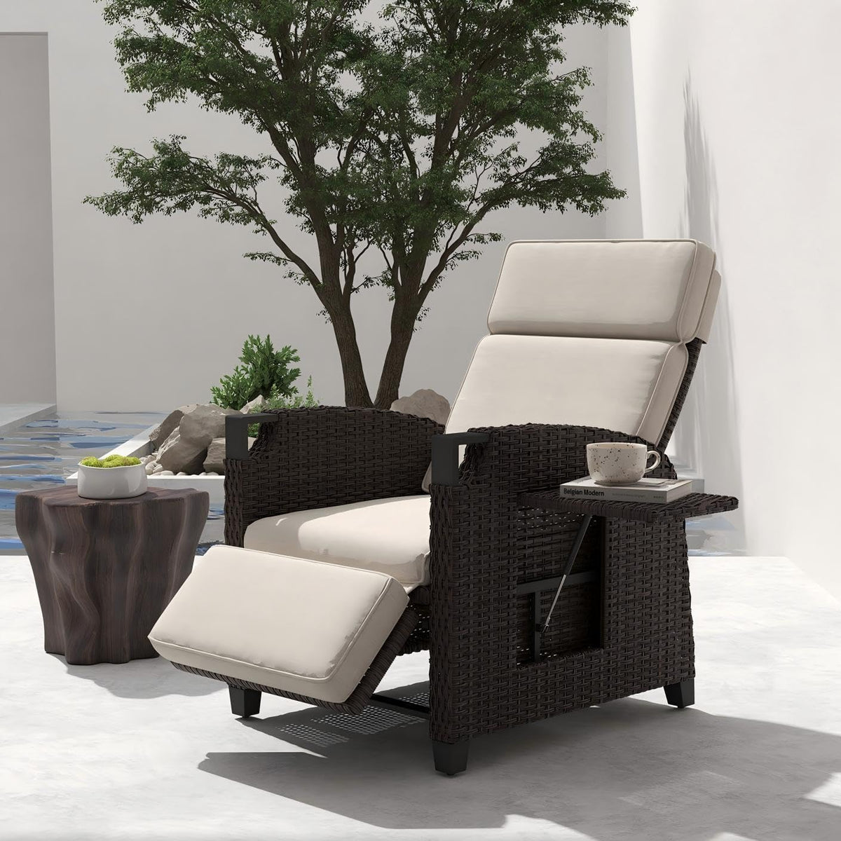 Beistelltisch, verstellbar, wasserdicht, klappbar, für den Garten und die Terrasse, aus Polyrattan, Beige/Dunkelbraun, UDPATIO