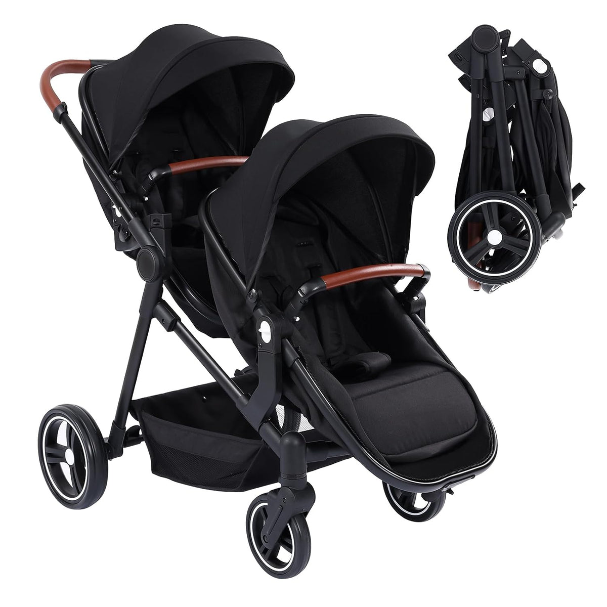 CherishCradle Kinderwagen-Set, 30 kg, klappbar, verstellbar, Schwarz