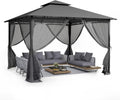 Gartenpavillon Pavillon 3, 3,35 × 3,35 m, mit Doppeldach, mit Moskitonetzen, wasserdicht, winterfest, für den Garten und die Terrasse, aus Metall