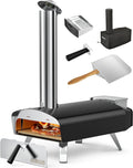 Mimiuo Pellet Pizzaofen, 33 × 33 cm, klappbar, für den Garten, Schwarz/Silber/Holz