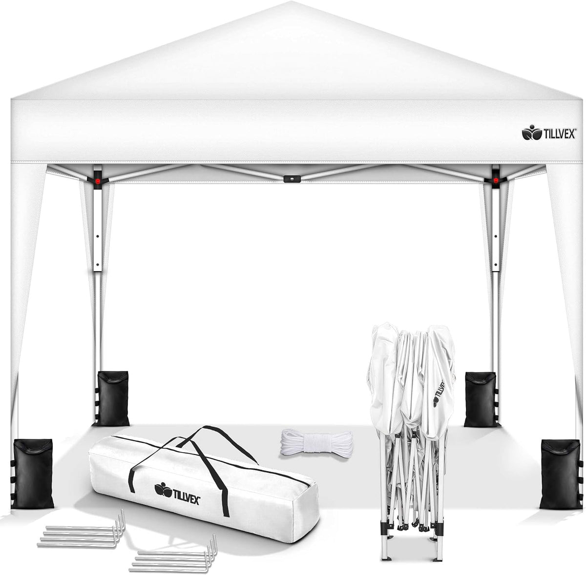 Gartenpavillon, 3 × 3 m, UV-Schutz 50+, wasserdicht, höhenverstellbar, für den Garten, Weiß, tillvex