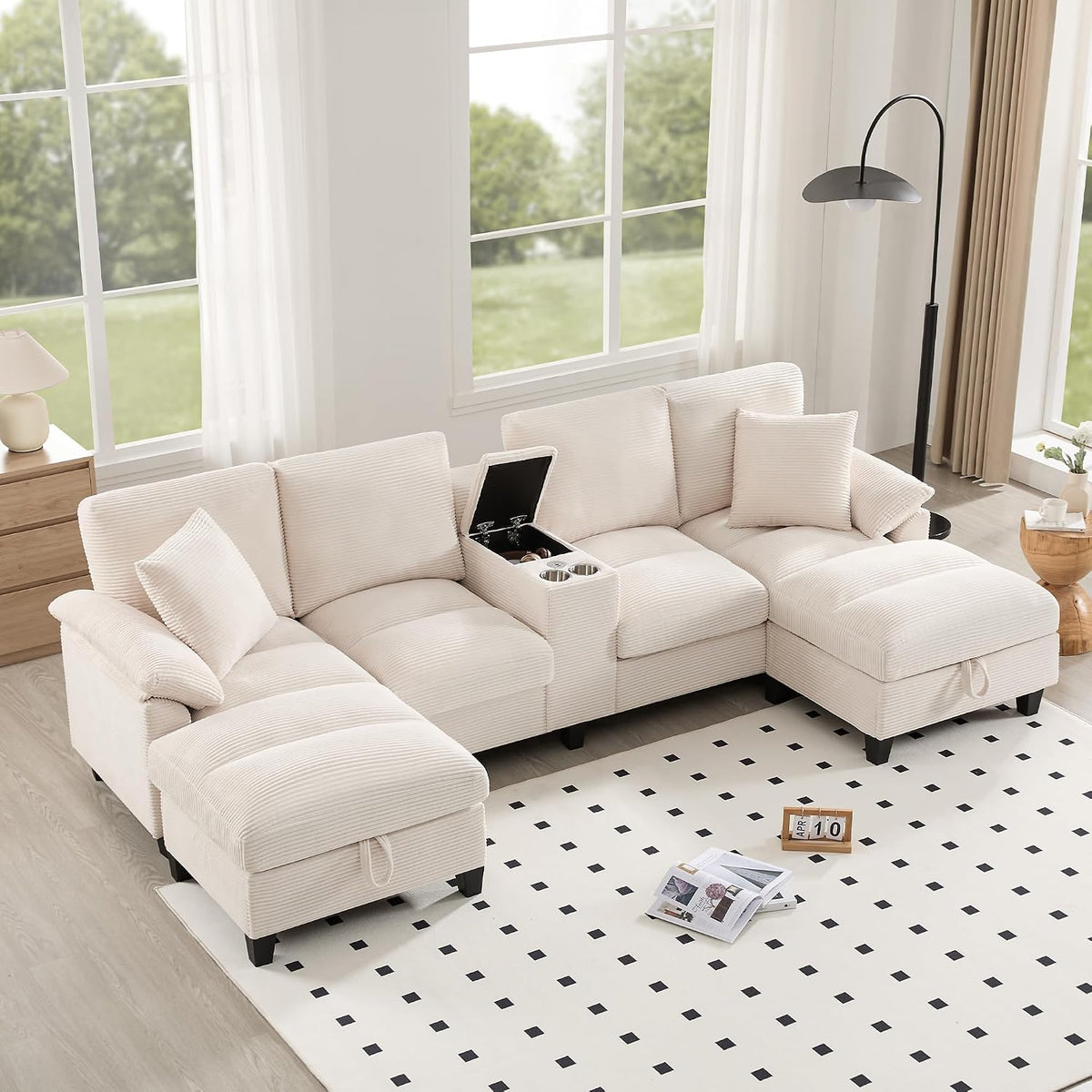 Sofa, mit Stauraum, aus Edelstahl und Stahl, für das Wohnzimmer, Beige