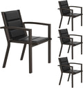 Esszimmerstühle Gartenstuhl Stapelbar, aus Aluminium und Stoff, für den Garten und die Terrasse, Schwarz/Braun, JUMMICO