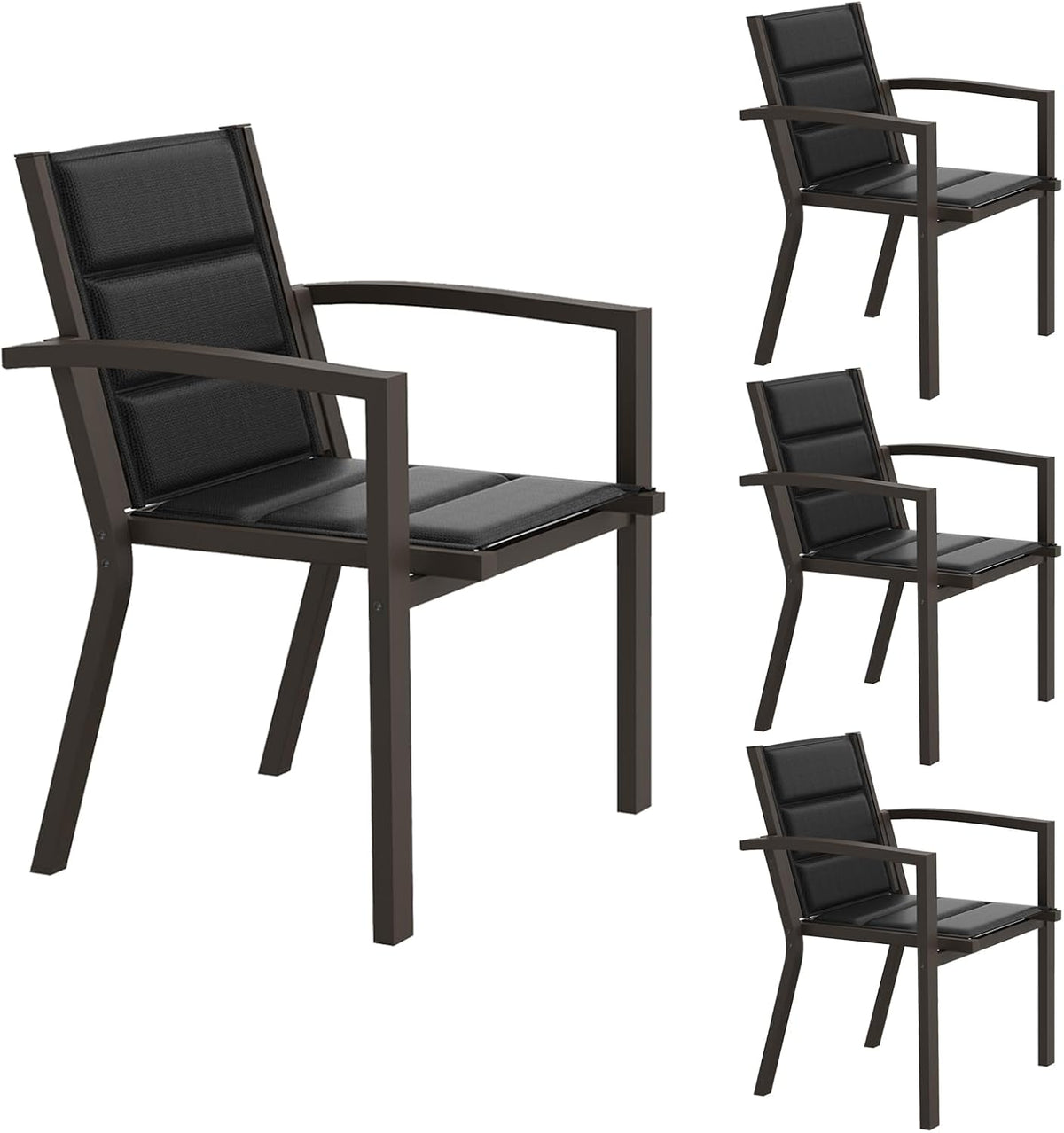 Esszimmerstühle Gartenstuhl Stapelbar, aus Aluminium und Stoff, für den Garten und die Terrasse, Schwarz/Braun, JUMMICO