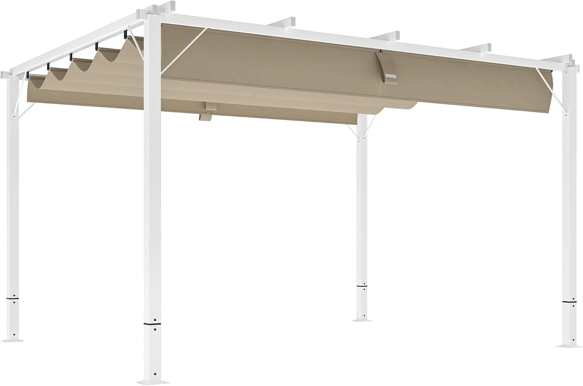 Outsunny Pergola, 3 × 4 m, 180 g/m², aus Aluminium und Polyester, mit Schiebedach, UPF30+, für den Garten und die Terrasse, Weiß/Beige