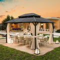 Gartenpavillon, 3 × 4 m, mit Doppeldach, mit Vorhängen, UV-Schutz 6, wasserdicht, für den Garten und die Terrasse, Schwarz/Beige, UDPATIO