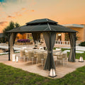 Gartenpavillon, 3 × 4 m, mit Doppeldach, mit Vorhängen, UV-Schutz 6, wasserdicht, für den Garten und die Terrasse, Schwarz/Grau, UDPATIO