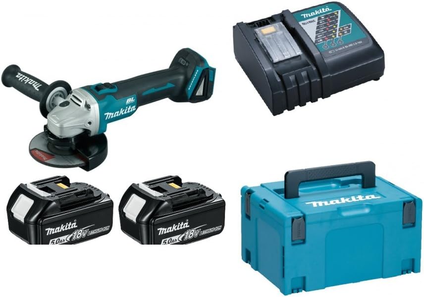 Makita DGA506RTJ Winkelschleifer, 18 V, 5,0 Ah, mit LED, Schwarz/Blau/Silber