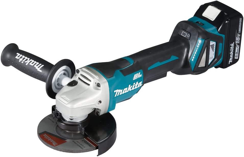 Makita DGA515RTJ Winkelschleifer, 18 V, 5,0 Ah, mit LED, bürstenlos, Schwarz/Blau/Silber