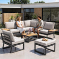 Sofa, für den Garten, Beige/Schwarz/Holz, Lahoomu