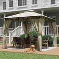 Gartenpavillon, 3 × 3 m, mit Doppeldach, mit 4 Seitenteilen, mit Bodenankern, wasserdicht, für den Garten und die Terrasse, Beige, JUMMICO