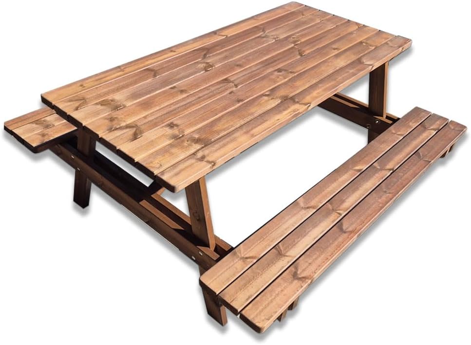 Picknicktisch, 180 × 165 × 78 cm, aus Kiefernholz, Braun, SUNWOOD