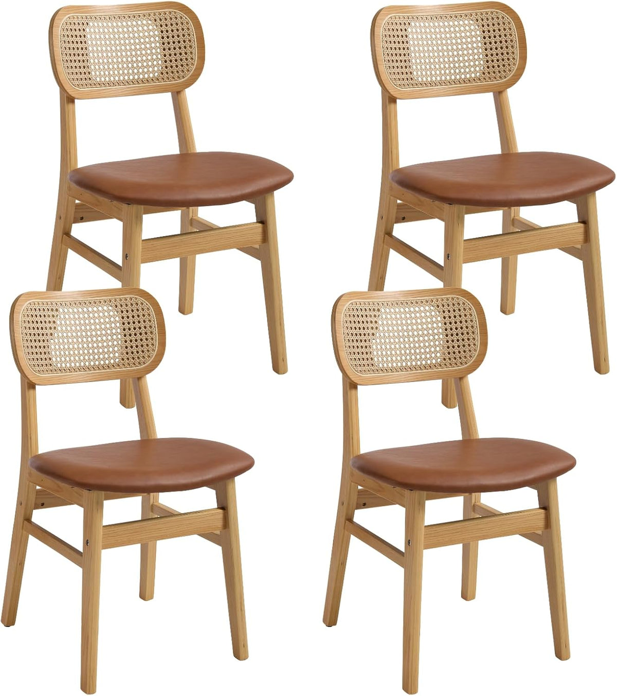 Ya-Home Esszimmerstühle, wasserdicht, aus Massivholz und Polyrattan, für das Wohnzimmer und die Küche, Braun
