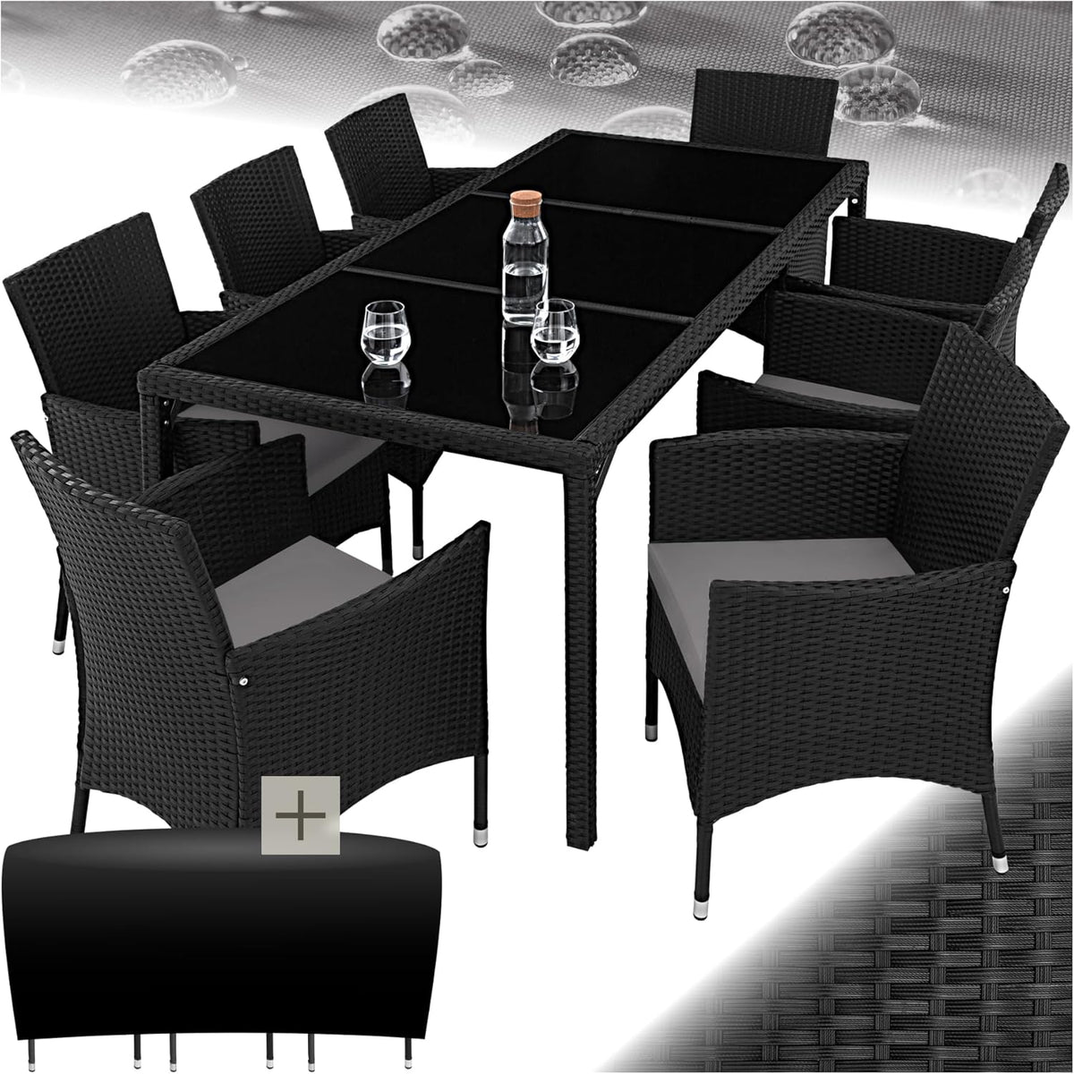 Gartenmöbel-Set, aus Polyrattan, für den Garten und den Balkon, Schwarz/Grau, tectake