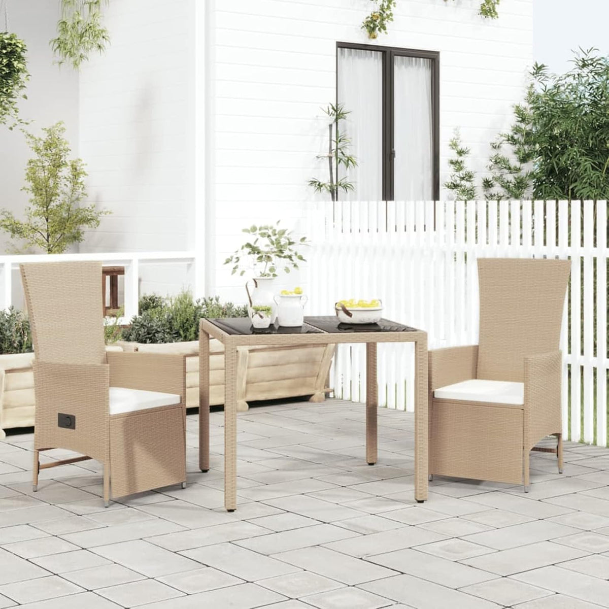 Gartenmöbel-Set, aus Polyrattan, für den Garten, Beige/Weiß, Blukee
