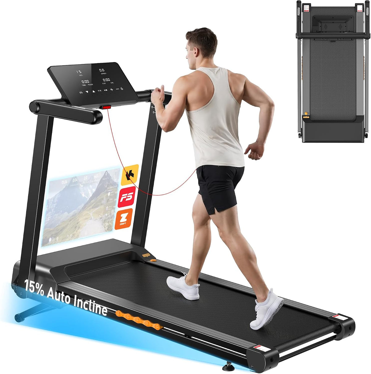 Laufbänder, 1–14 km/h, 136 kg, klappbar, mit LED, Schwarz, JAGJOG
