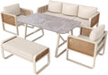 Gartenmöbel-Set, aus Polyrattan, verstellbar, für den Garten und die Terrasse, Beige/Braun/Grau, MUZHIXIANG