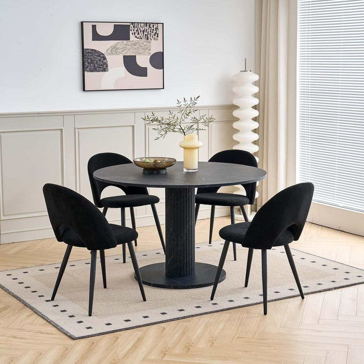 Essgruppe, 115 cm, für das Wohnzimmer und die Küche, aus Stoff, Schwarz, HJhomeheart