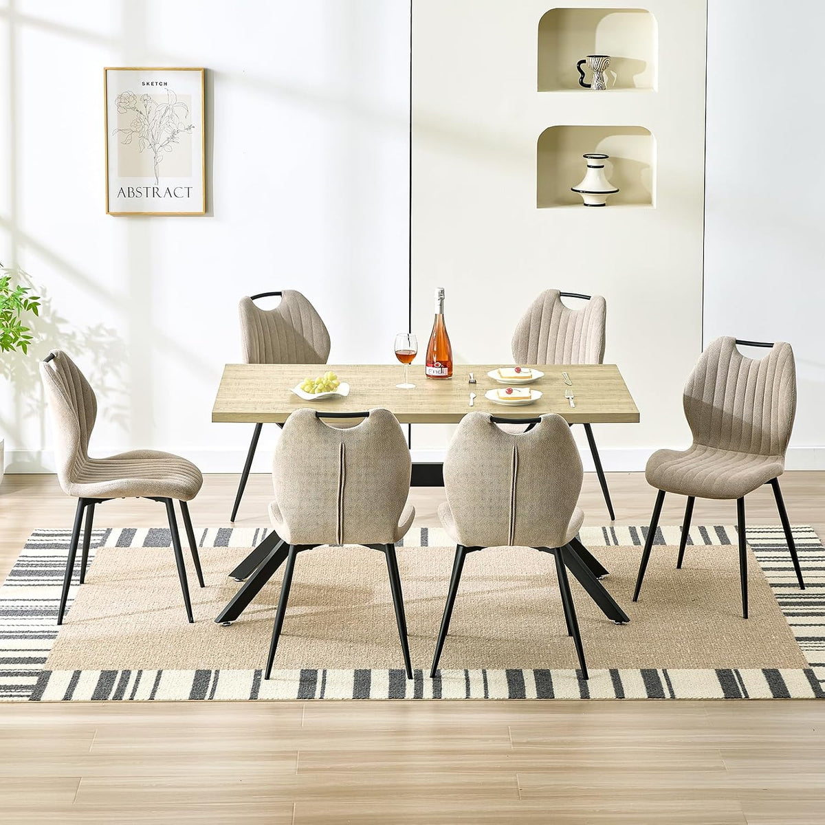 Essgruppe, 140 × 80 × 76 cm, für das Wohnzimmer und die Küche, Beige/Schwarz, LEWE