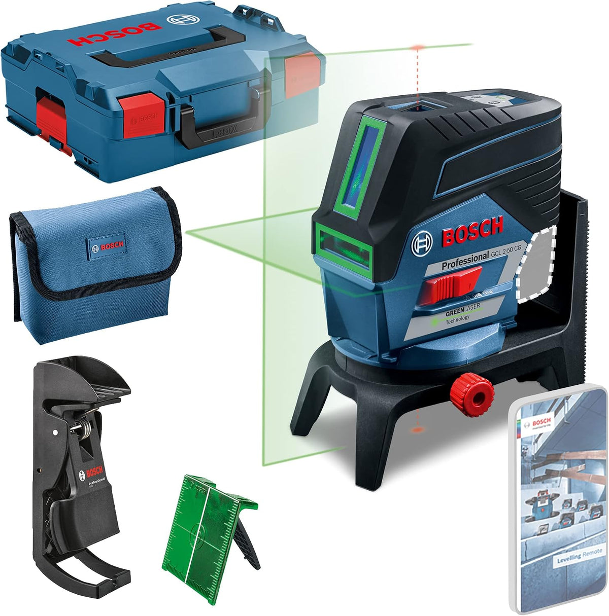 Bosch Lasermessgeräte & Zubehör, 12 V, 20 m, ohne Akku, Blau/Schwarz/Grün/Rot