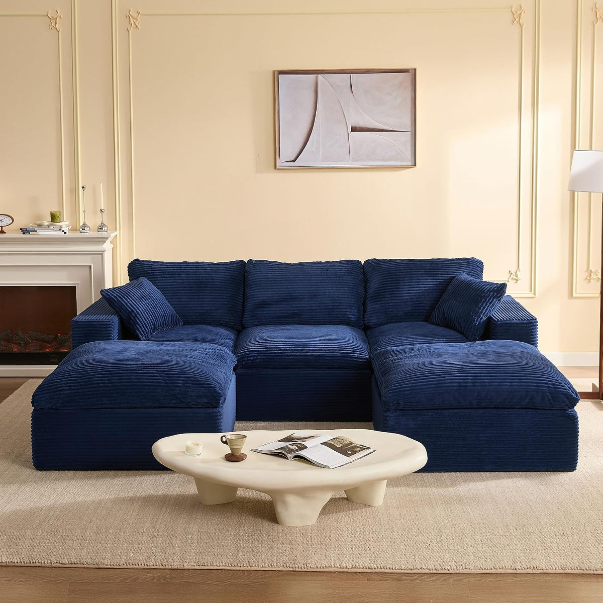 Sofa, 268 cm, aus Stoff, für das Wohnzimmer, Navyblau, Litbird