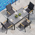 Gartenmöbel-Set, für den Garten und die Terrasse, aus Aluminium, Grau/Schwarz/Holz, JUMMICO