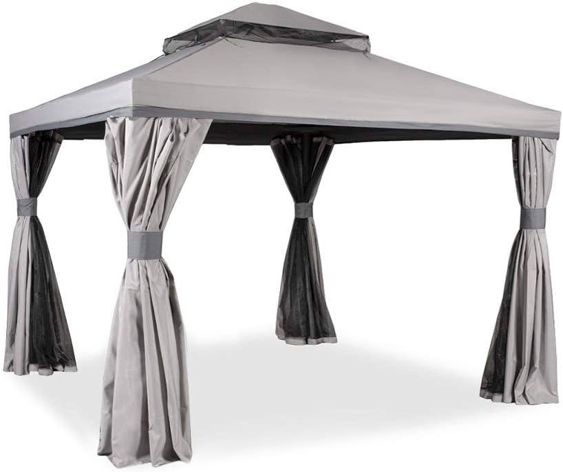Gartenpavillon, 300 × 300 cm, 40 kg, mit Vorhängen, mit Moskitonetzen, wasserabweisend, für den Garten, Grau, Garden Point