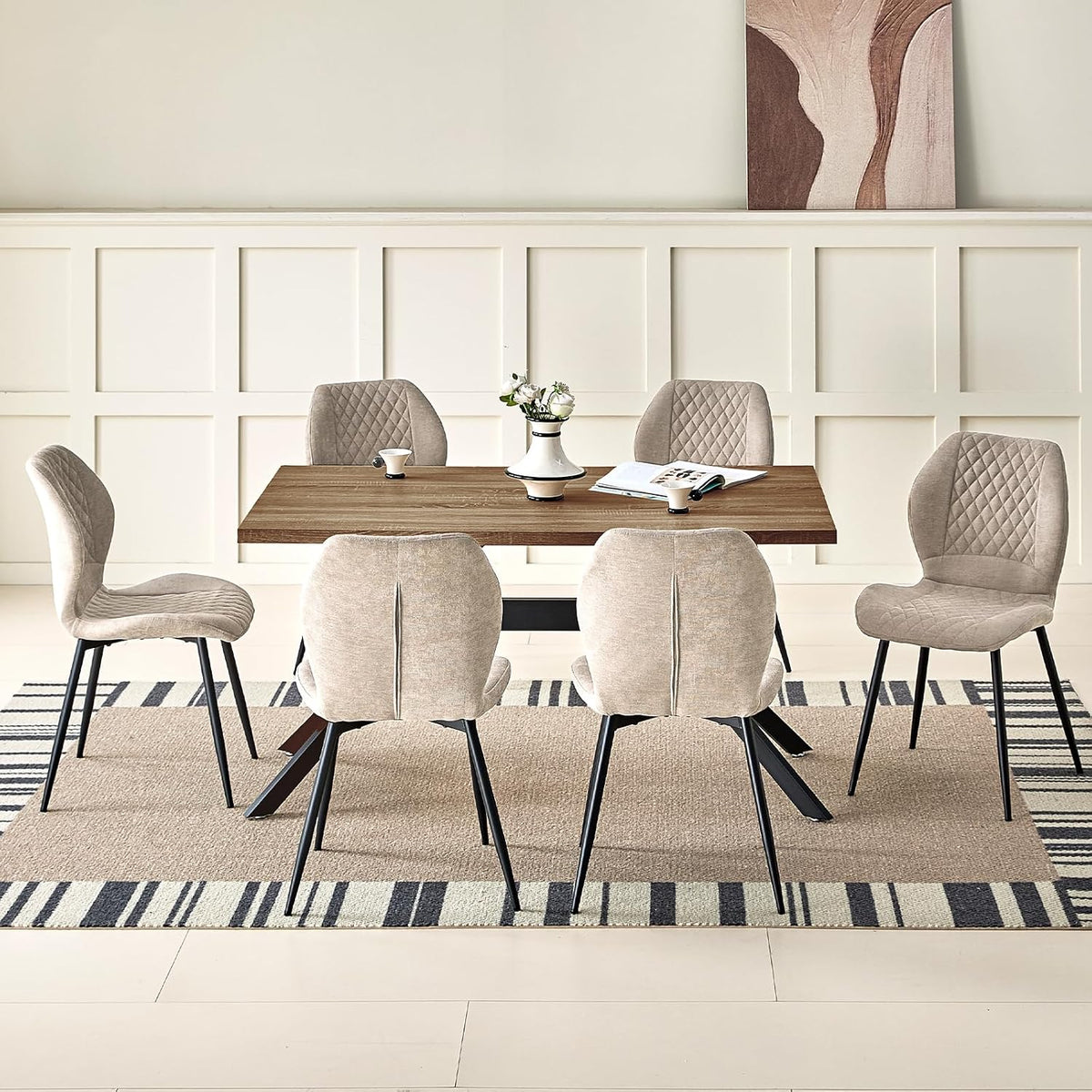Essgruppe, 140 × 80 × 76 cm, für das Wohnzimmer und die Küche, Beige/Braun, JIJIAN