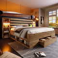 Bett, 180 × 200 cm, mit LED, mit USB, mit Stauraum, Eiche, ZYLOYAL10