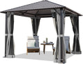 TOOLPORT Gartenpavillon, 3 × 3 m, mit Hardtop-Dach, mit 4 Seitenteilen, mit Moskitonetzen, für den Garten, aus Stahl, Grau/Schwarz