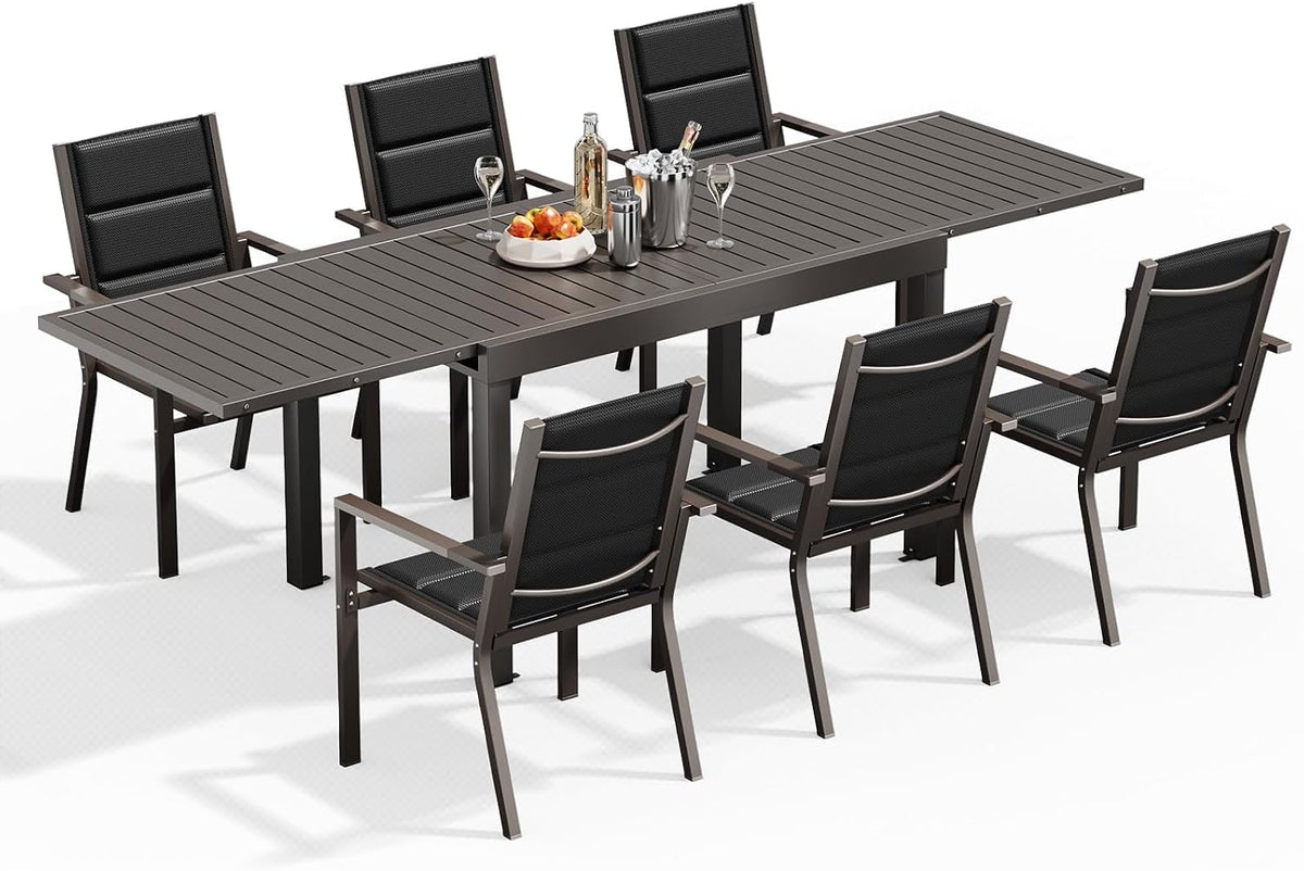 Gartenmöbel-Set, 260 cm, mit USB, aus Aluminium, für den Garten und den Balkon, Braun/Schwarz, Devoko
