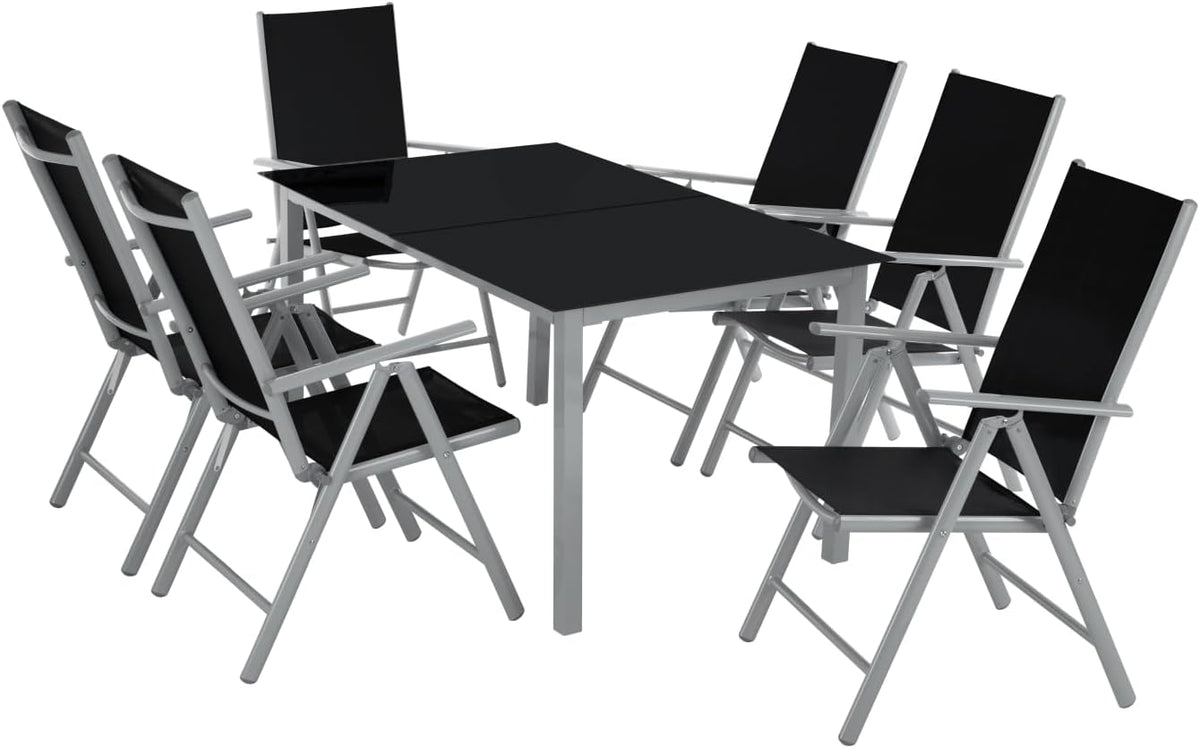 Gartenmöbel-Set, ca. 3,5 kg, ca. 21 kg, klappbar, verstellbar, aus Aluminium und Glas, für den Garten und die Terrasse, Schwarz/Silber, tectake