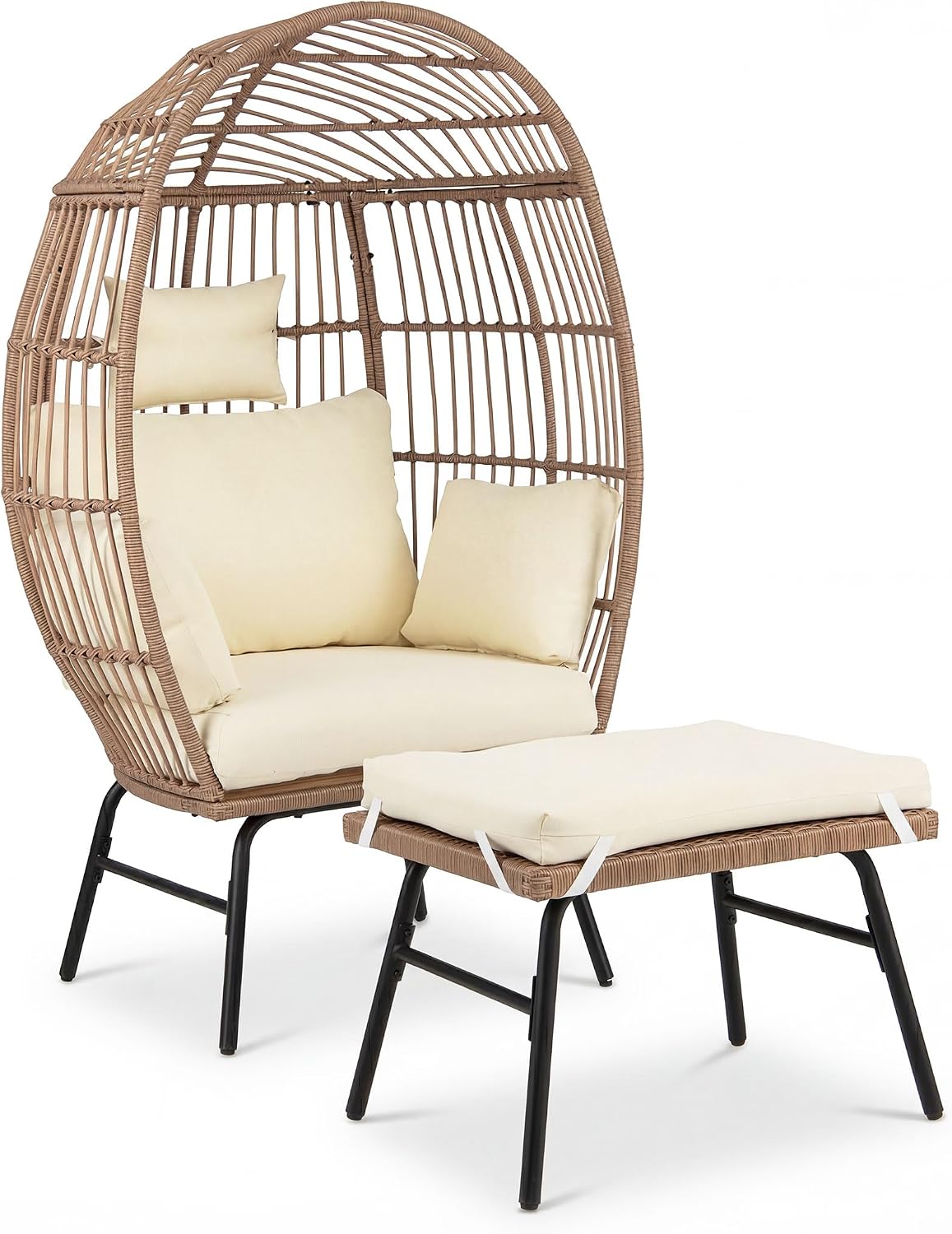 COSTWAY Lounge-Stühle, aus Metall und Polyrattan, verstellbar, für den Garten und die Terrasse, Beige/Braun/Schwarz