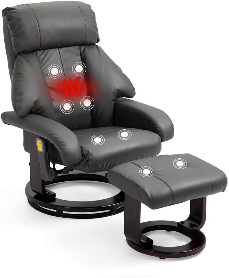 Mingone Sessel, verstellbar, mit Timer, für das Wohnzimmer, aus Kunstleder und Leder, Grau
