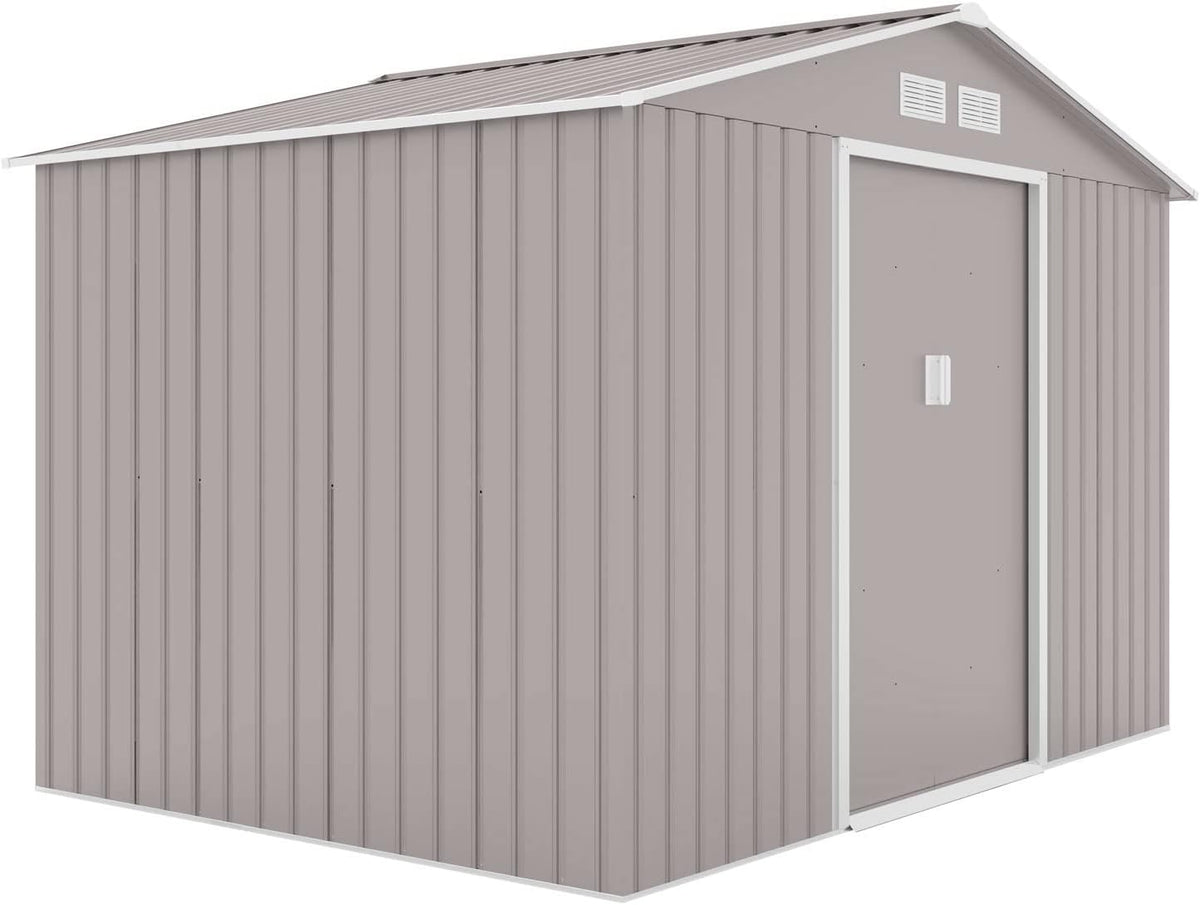 Gerätehaus S200, 277 × 191 × 192 cm, mit Vorhängen, für den Garten, aus Metall, Hellgrau, HATTORO