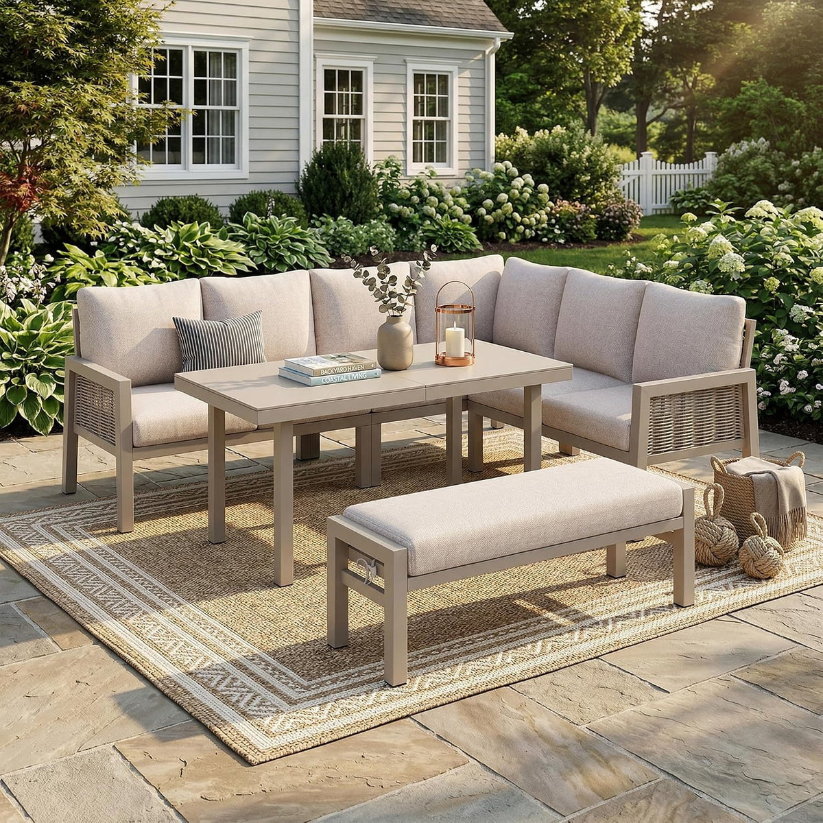 Gartenmöbel-Set, aus Glas, für den Garten, Khaki, BEJUDYTT