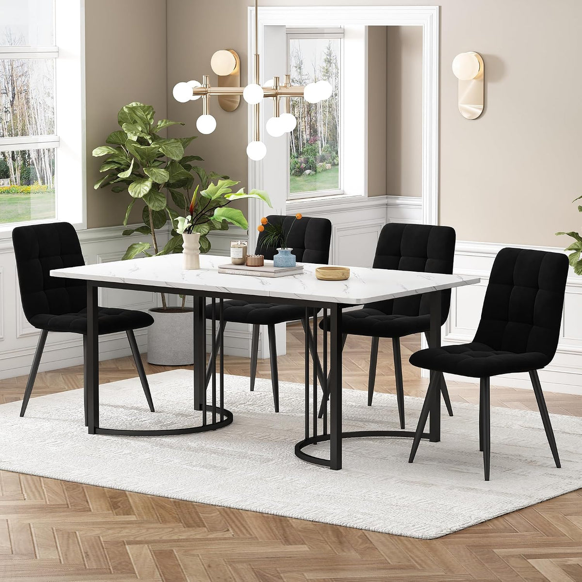 Essgruppe, 140 × 80 cm, verstellbar, aus Metall, für die Küche, Schwarz/Weiß, DRIXNO