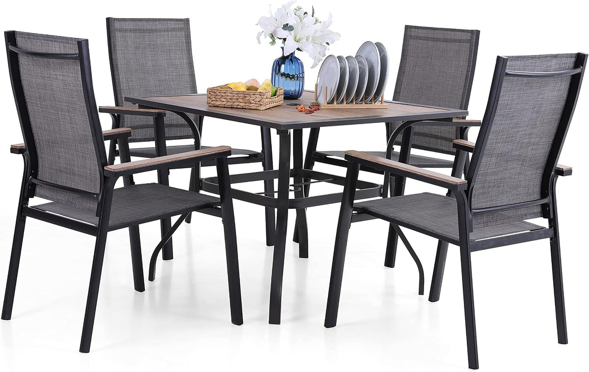Bistrosets, 4 cm, aus Aluminium und Stoff, mit Sonnenschirmöffnung, für den Garten und die Terrasse, Schwarz/Grau, MFSTUDIO