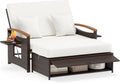 Sofa Polyrattan Sonnenliege, aus Polyrattan, klappbar, verstellbar, für den Garten und den Balkon, Braun/Weiß, COSTWAY