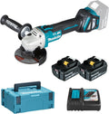 Makita DGA513RTJ Winkelschleifer, 18 V, 5,0 Ah, mit LED, bürstenlos, Schwarz/Blau/Weiß