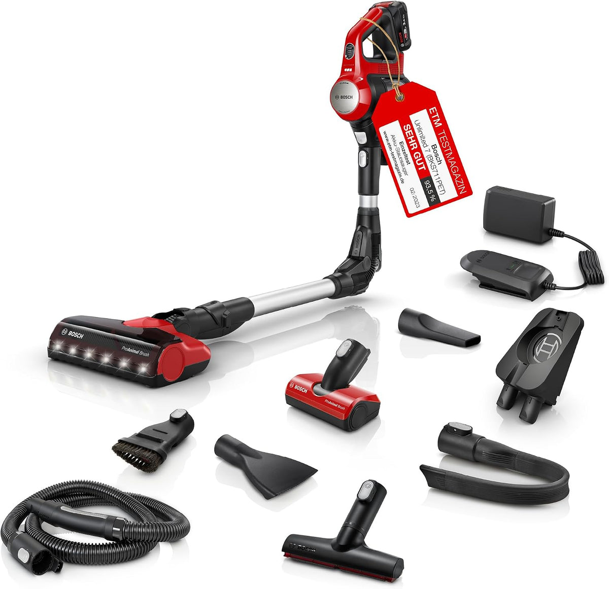 Staubsauger BKS711PET, mit LED, kabellos, Rot/Schwarz, Akku-Staubsauger