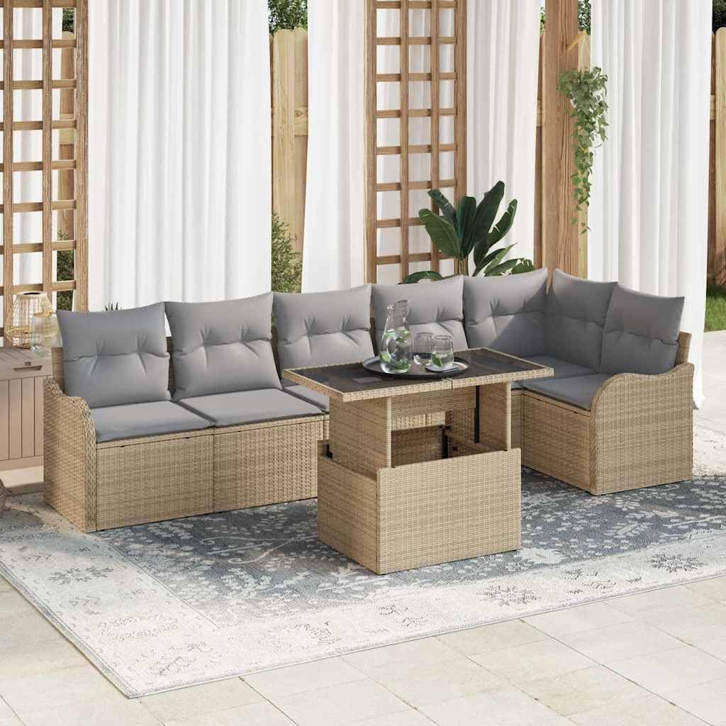 Sofa, 61,3 kg, aus Polyrattan und Glas, wasserdicht, für den Garten und die Terrasse, Beige/Grau, HGKMBRY